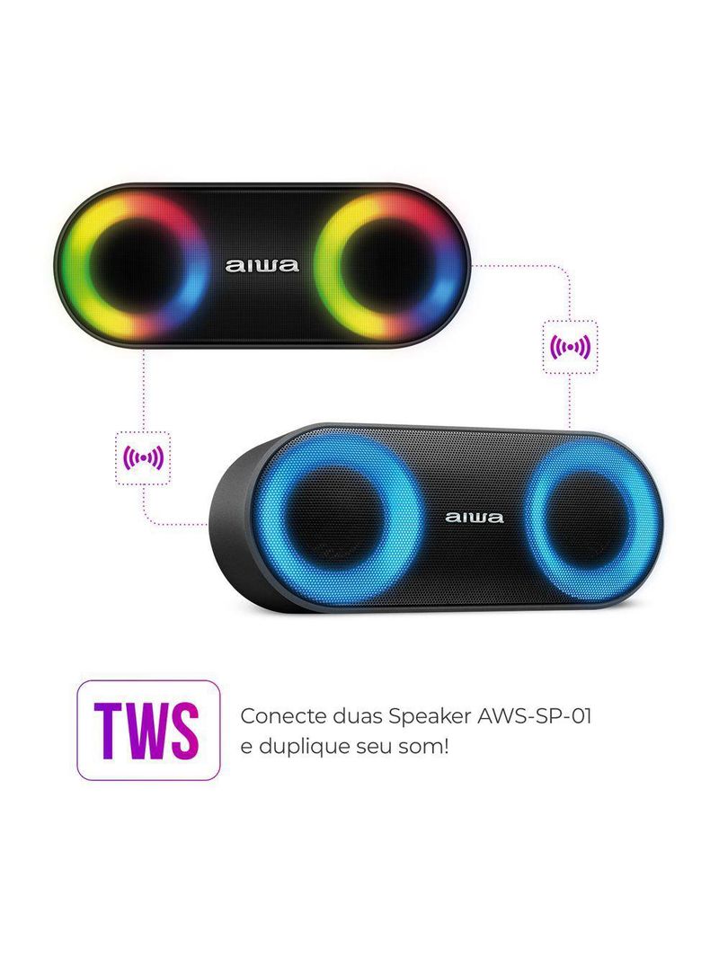 Caixa Som Speaker Aiwa Bluetooth Luzes Mini Aws-sp-01