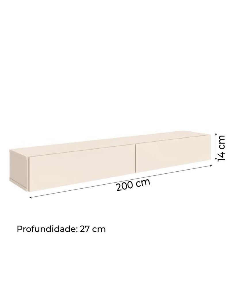 Rack Suspenso Para Painel Ou TV Até 75 Polegadas 2 Portas 2,00m Off White EDN