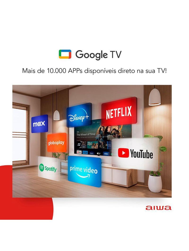 Smart TV AIWA 75” GOOGLE TV 4K Comando de voz Dolby Vision&Atmos AWS-TV-75-BL-01-G