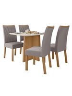 Conjunto Mesa de Jantar Celebrare com Vidro e 4 Cadeiras Apogeu - Tecido Veludo Liso Capuccino Amêndoa Clean/Off White