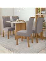 Conjunto Mesa de Jantar Celebrare com Vidro e 4 Cadeiras Apogeu - Tecido Veludo Liso Capuccino Amêndoa Clean/Off White