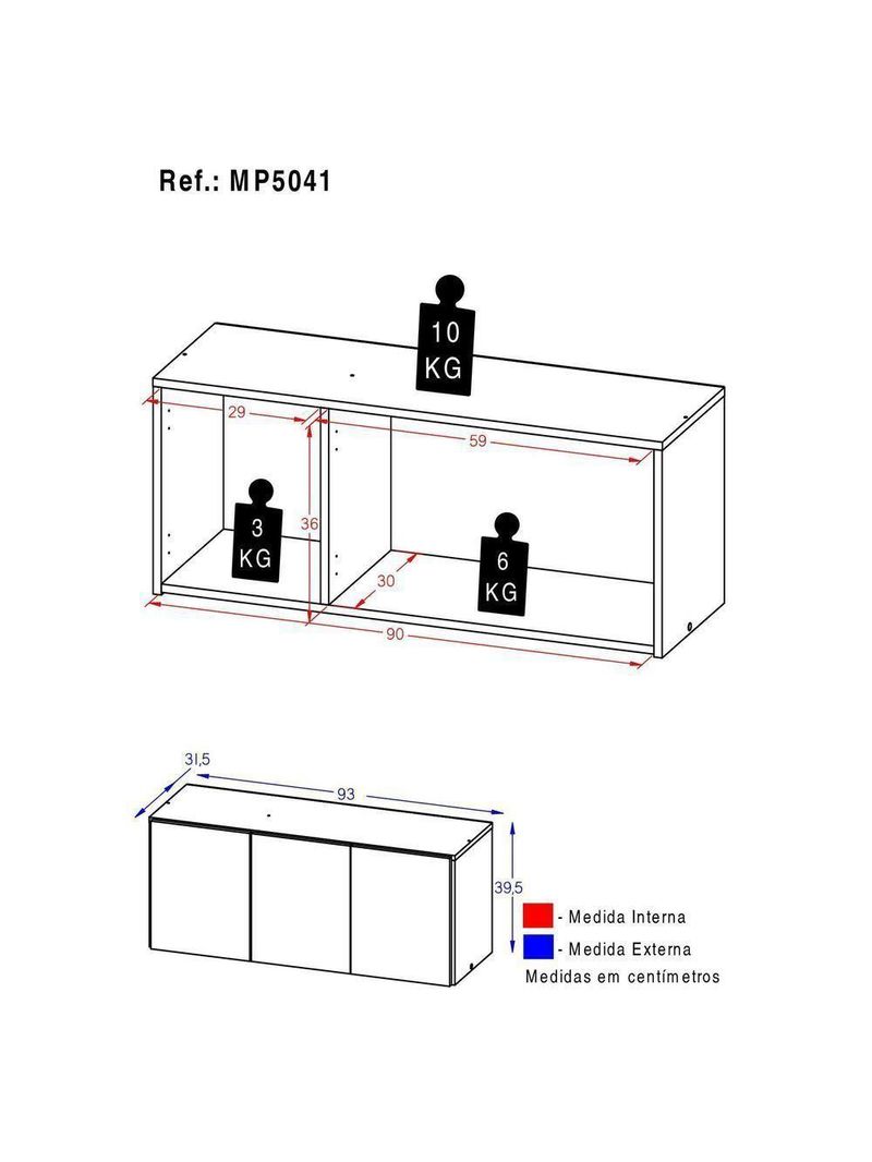Armário De Lavanderia Aéreo Multiuso 3 Portas Multimóveis Mp5041 Preto Preto