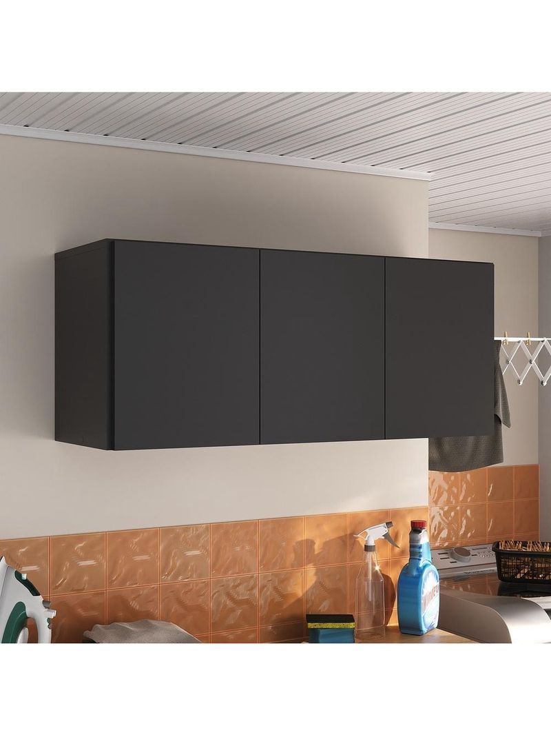 Armário De Lavanderia Aéreo Multiuso 3 Portas Multimóveis Mp5041 Preto Preto