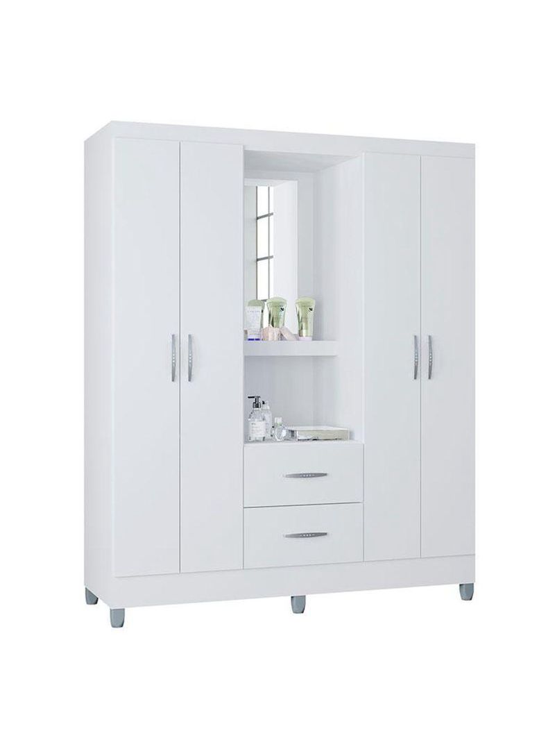 Guarda Roupa Solteiro Cordoba 4 Portas Branco Brilho - Poquema