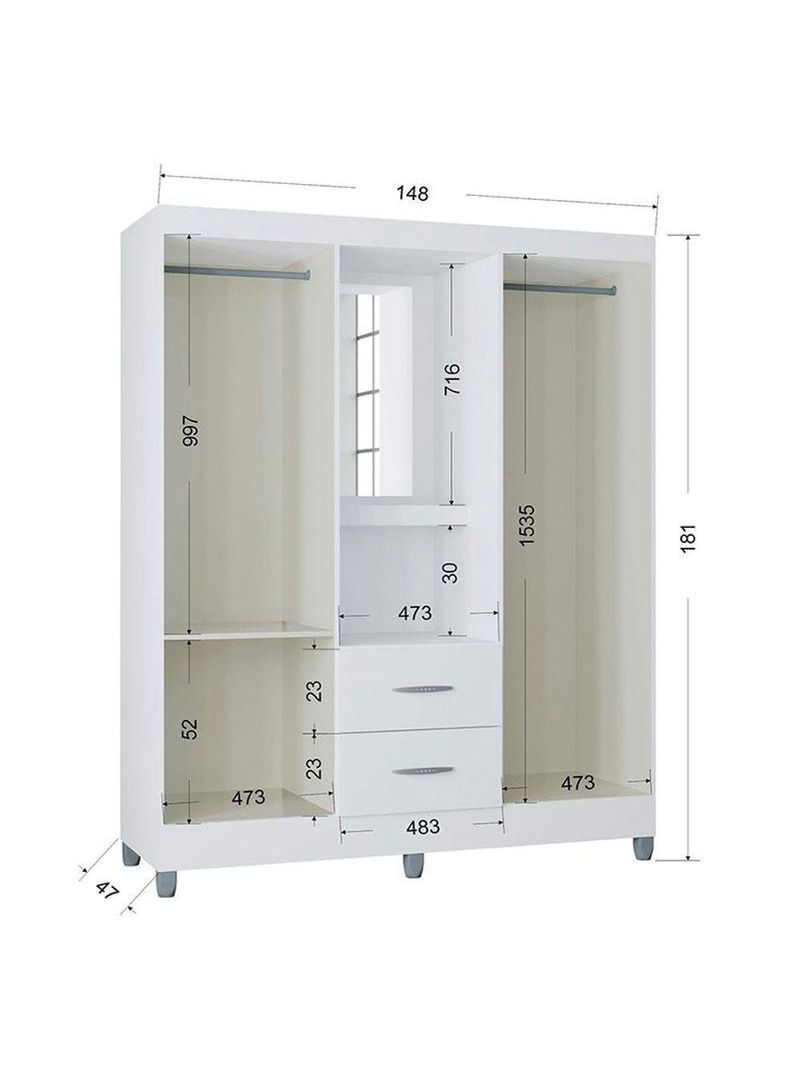 Guarda Roupa Solteiro Cordoba 4 Portas Branco Brilho - Poquema