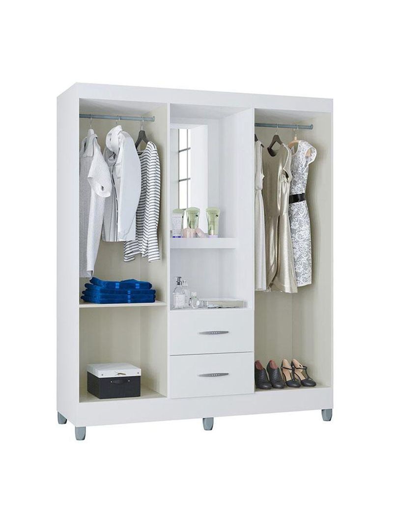 Guarda Roupa Solteiro Cordoba 4 Portas Branco Brilho - Poquema