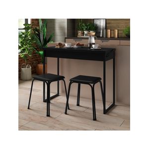 Conjunto Mesa Dobrável com 2 Banquetas Preto Carraro