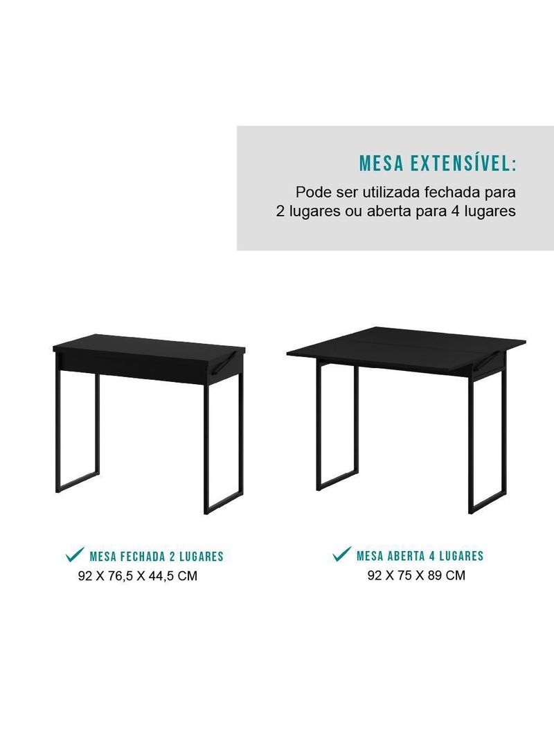 Conjunto Mesa Dobrável com 2 Banquetas Preto Carraro