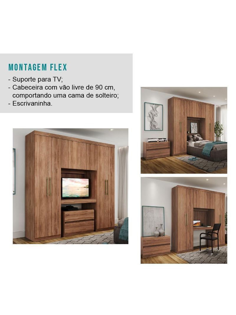 Guarda Roupa Solteiro 6 Portas 2 Gavetas Porto Carraro Freijó