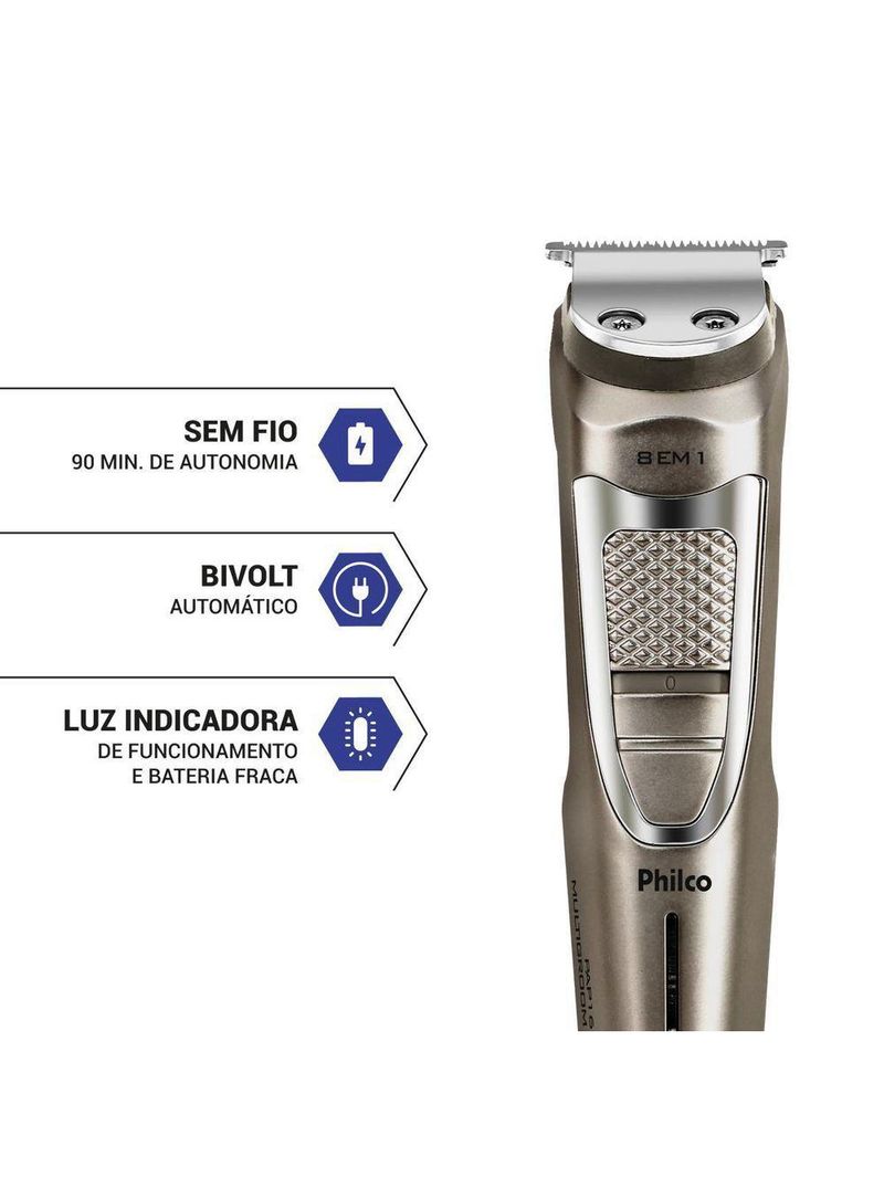 Aparador de Pelos Philco Multigroom 8 em 1 5W PAP16 Bivolt