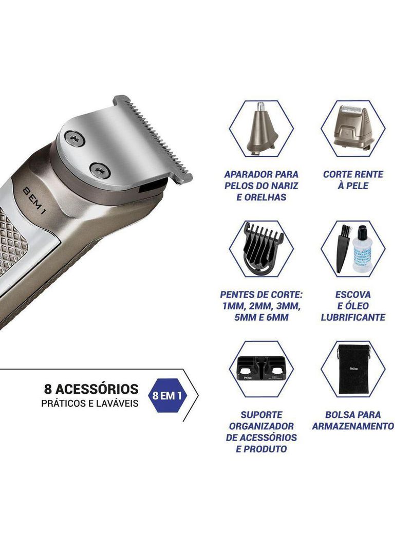 Aparador de Pelos Philco Multigroom 8 em 1 5W PAP16 Bivolt