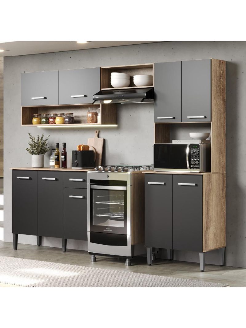 Armário Cozinha Compacta Arizona Essence Carraro - Carvalho-preto Carvalho-preto