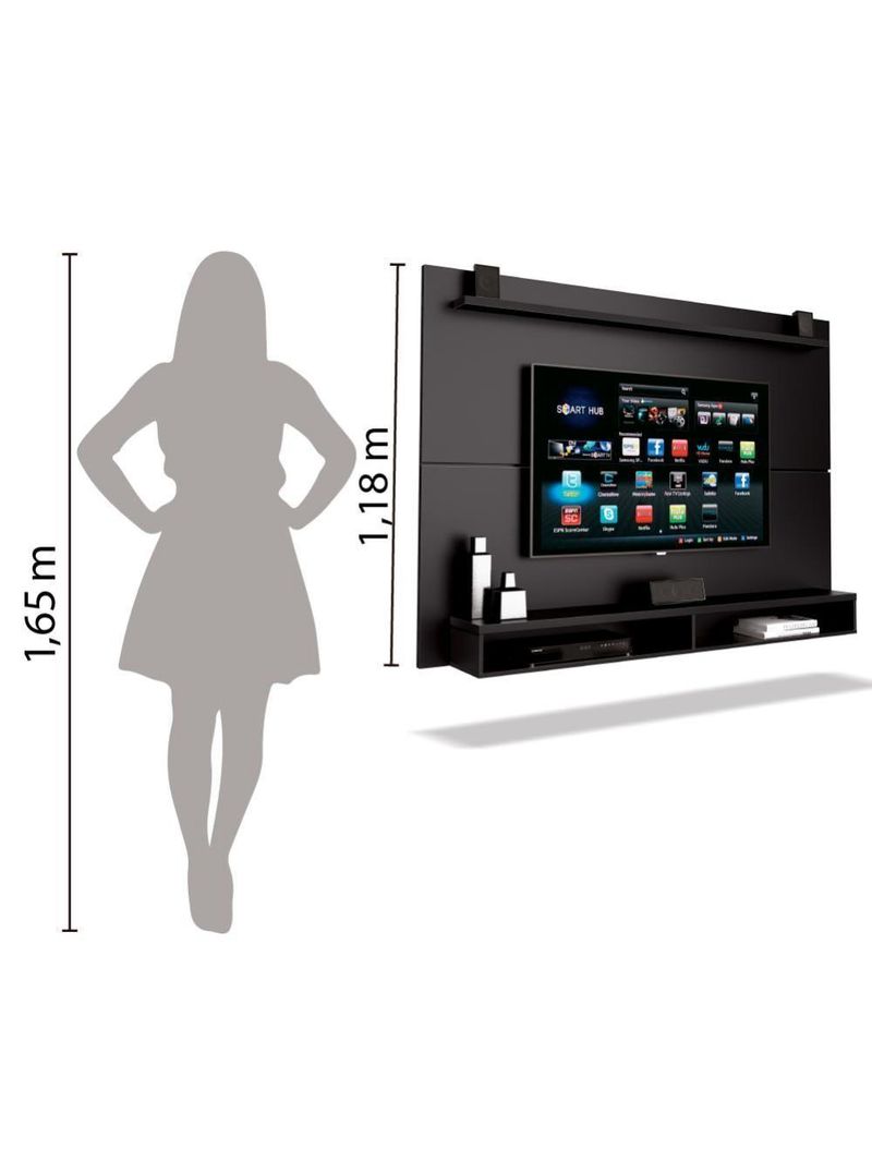 Painel TV Até 65" Com Prateleira 1,80m Preto