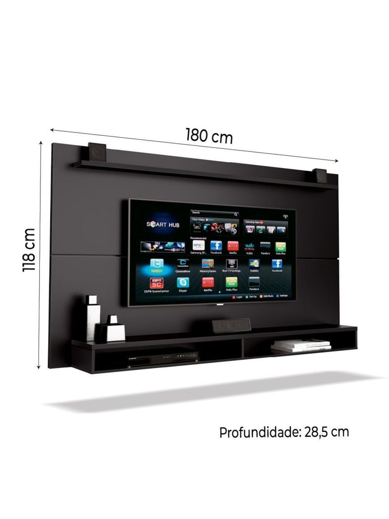 Painel TV Até 65" Com Prateleira 1,80m Preto