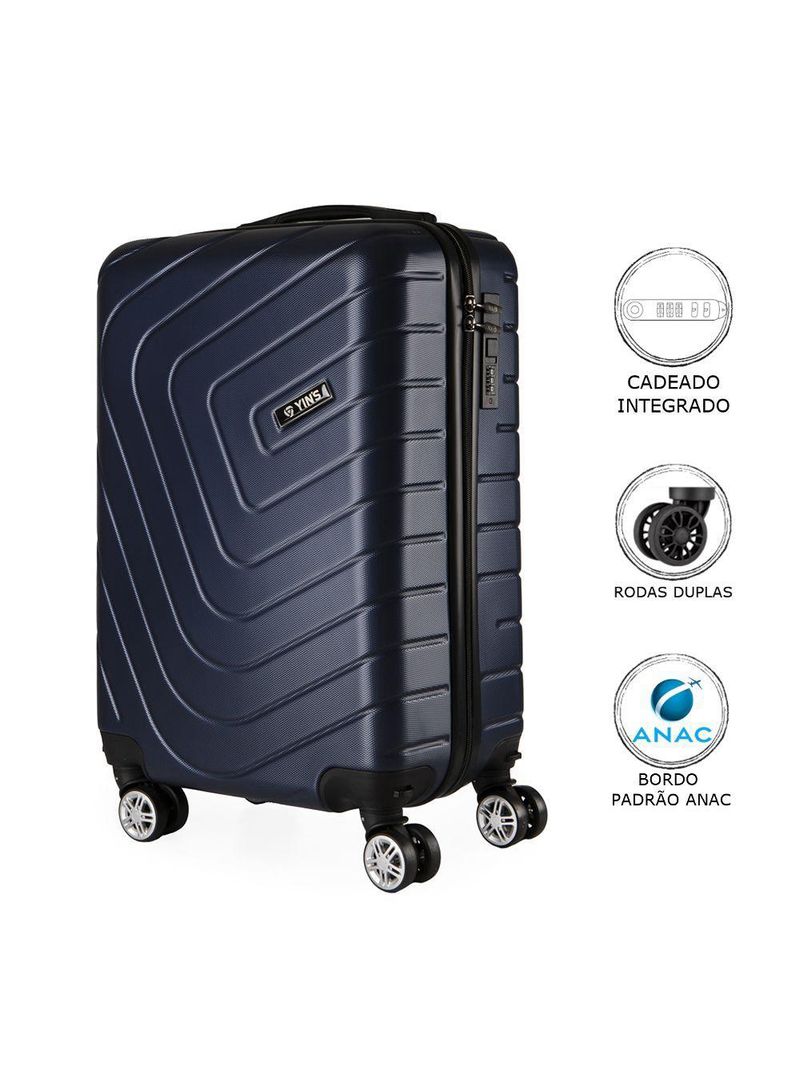 Mala de Bordo Pequena em Abs Yins Ys21158 Cadeado Integrado Rodas Duplas Giro 360º Azul P