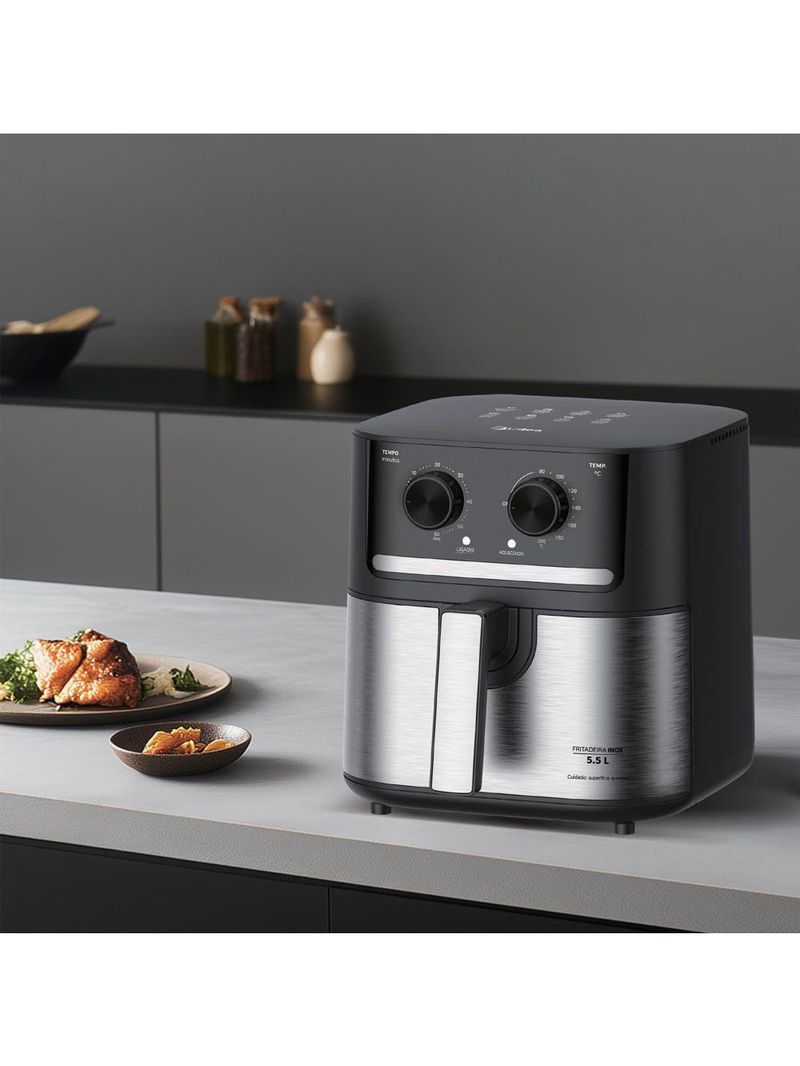 Fritadeira Air Fryer Midea Cyclone 5,5L - 220V - Preto e Inox