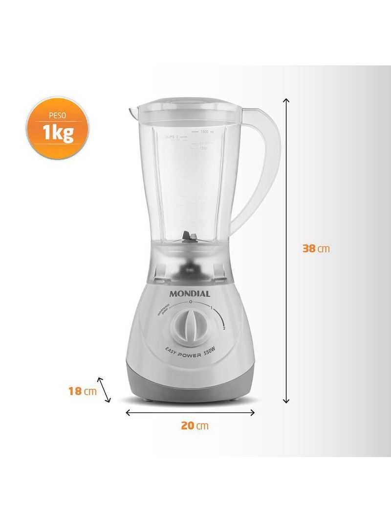 Liquidificador Mondial 1,5L Easy Power 550W L-550-W – 127V