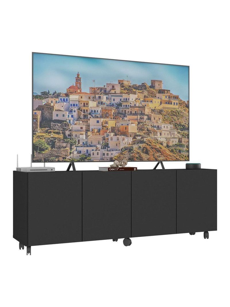 Rack para TV até 50" com 4 Portas e Rodízios – MP1069 Preto – Multimóveis