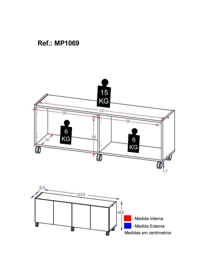 Rack para TV até 50" com 4 Portas e Rodízios – MP1069 Preto – Multimóveis