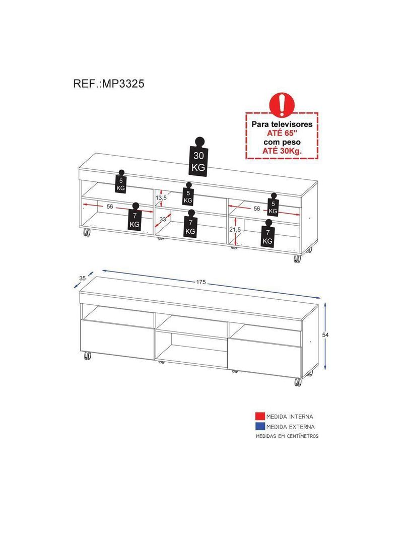 Rack 65'' Com Rodízios 2 Portas Paris Multimóveis Branco