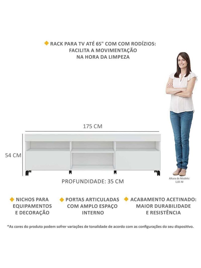 Rack 65'' Com Rodízios 2 Portas Paris Multimóveis Branco