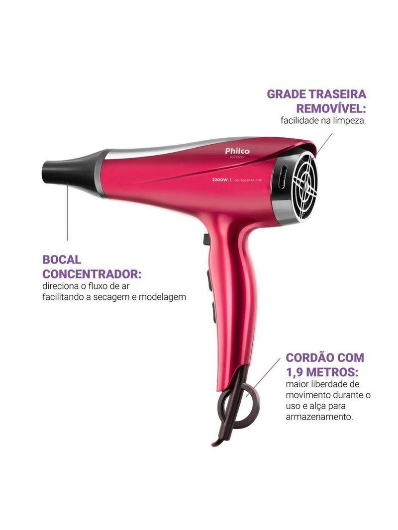 Secador de Cabelos Philco Bivolt 2200W PSC2300 Motor DC Bivolt