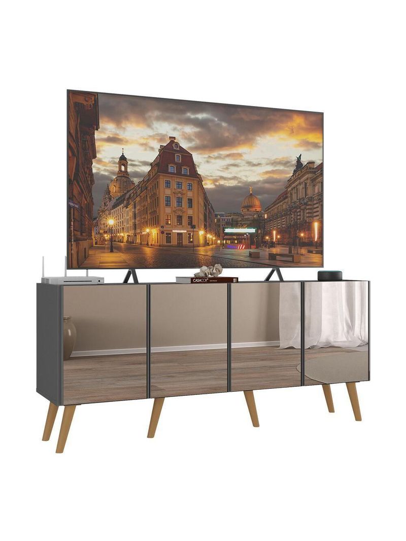 Rack TV Até 50 Polegadas Retrô com Espelhos MP1082 Grafite Natural