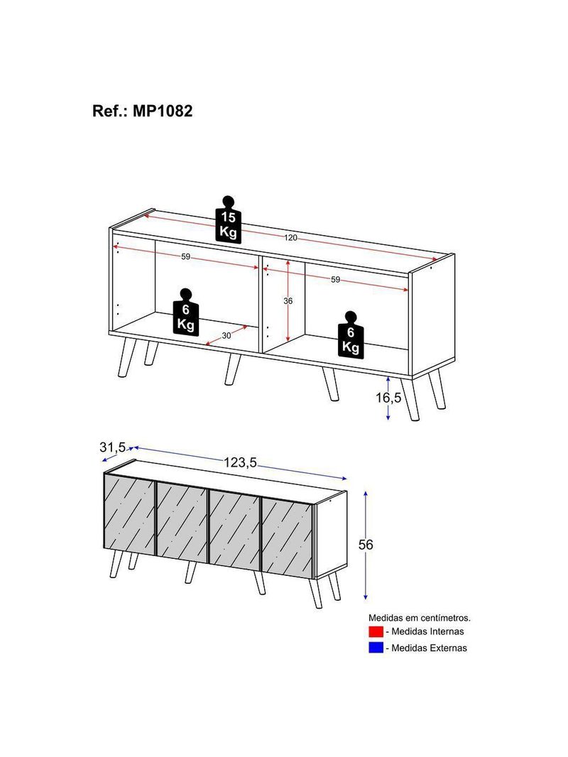 Rack TV Até 50 Polegadas Retrô com Espelhos MP1082 Grafite Natural