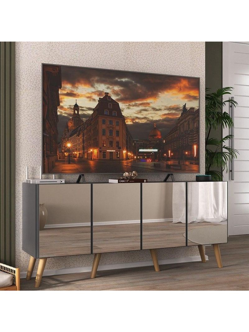 Rack TV Até 50 Polegadas Retrô com Espelhos MP1082 Grafite Natural