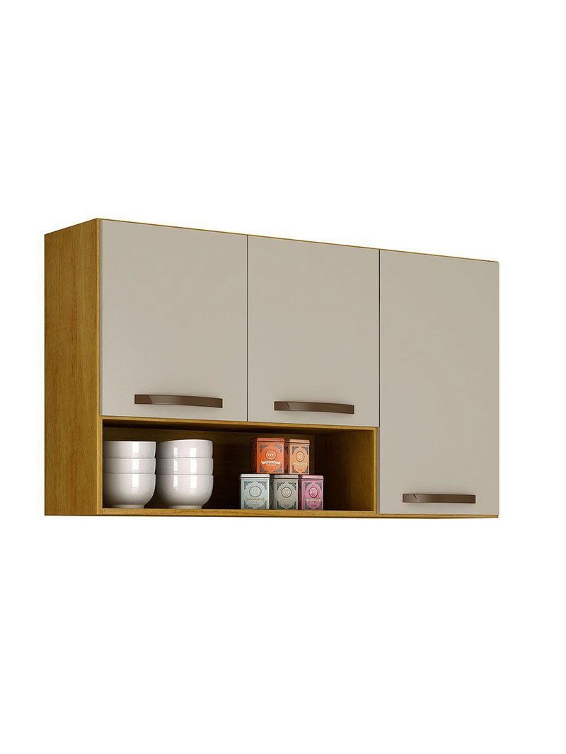Armário Aéreo Cozinha 3 Portas Maísa Cinamomo/Off White