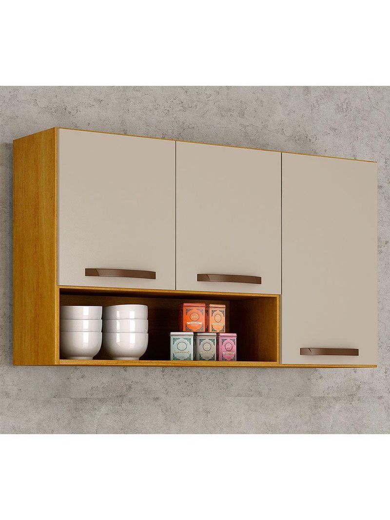 Armário Aéreo Cozinha 3 Portas Maísa Cinamomo/Off White