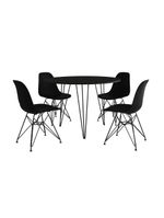 Mesa Jantar Redonda 110Cm Preta Clips 3 Pés Com 4 Cadeiras Eames Eiffel Pretas Ferro Preto