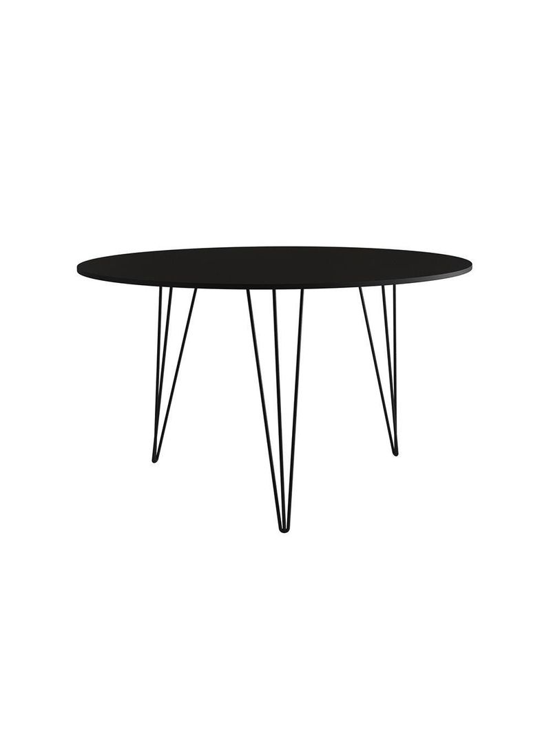 Mesa Jantar Redonda 110Cm Preta Clips 3 Pés Com 4 Cadeiras Eames Eiffel Pretas Ferro Preto
