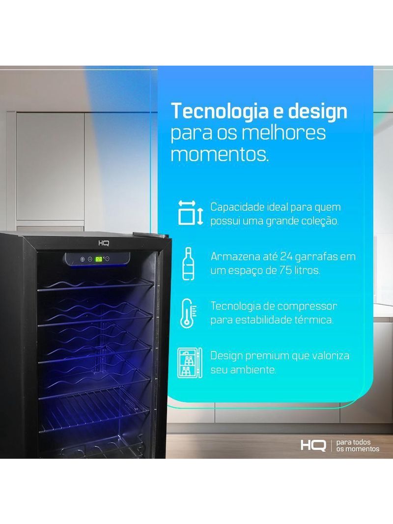 Adega De Vinhos Compressor HQ 75 Litros 24 Garrafas Preto HQ-AV24H 110V
