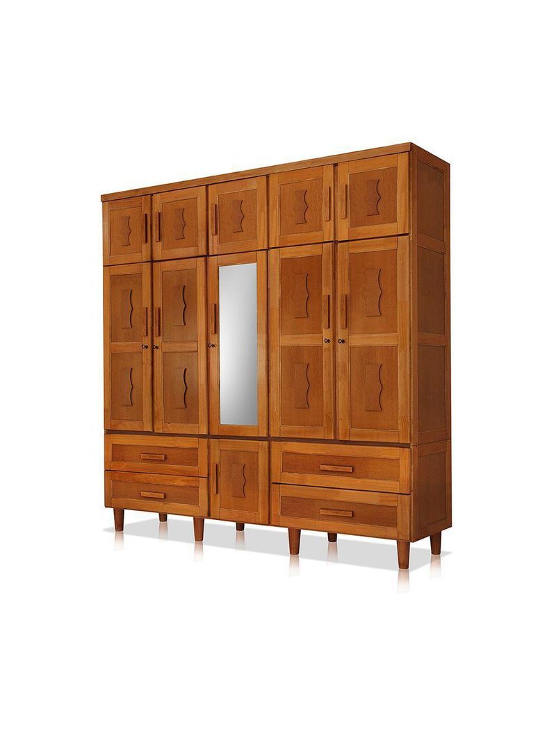 Guarda Roupa Casal com Espelho Madeira Maciça Chicago Castanho