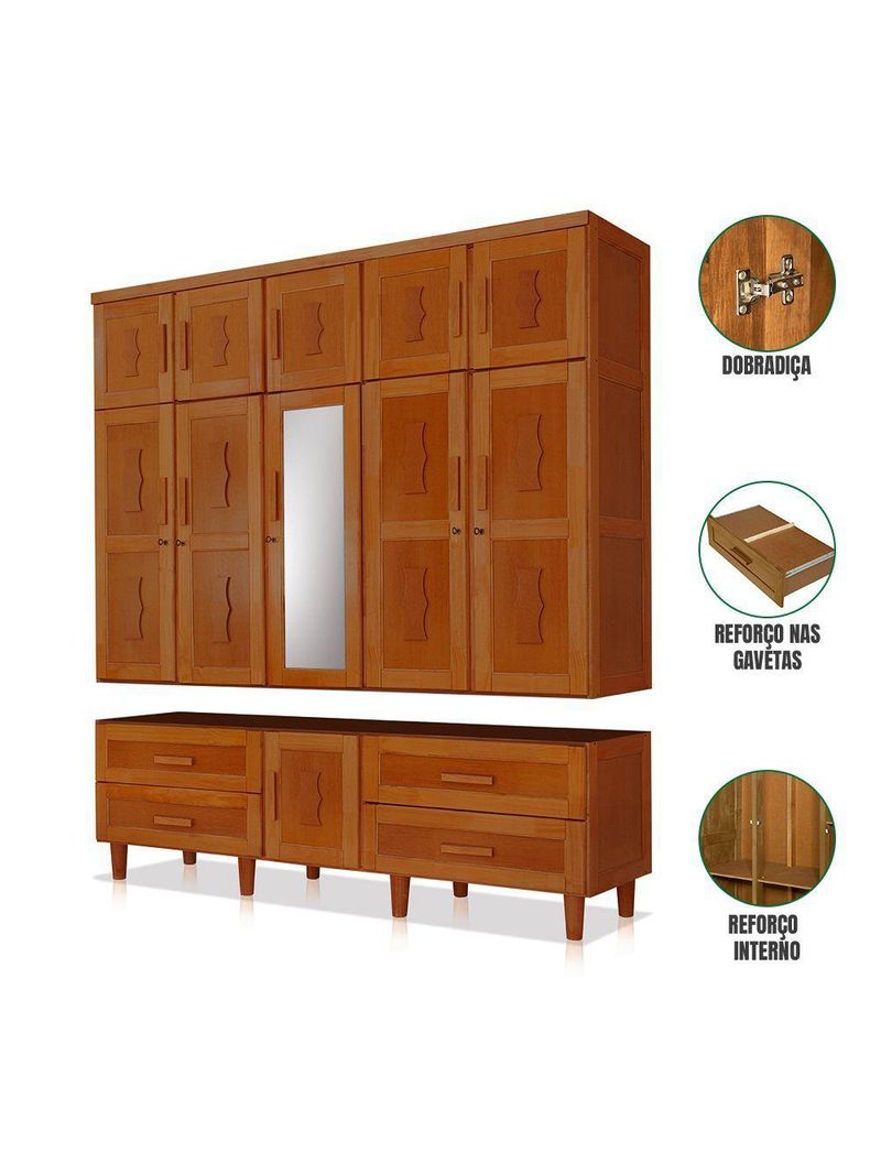 Guarda Roupa Casal com Espelho Madeira Maciça Chicago Castanho