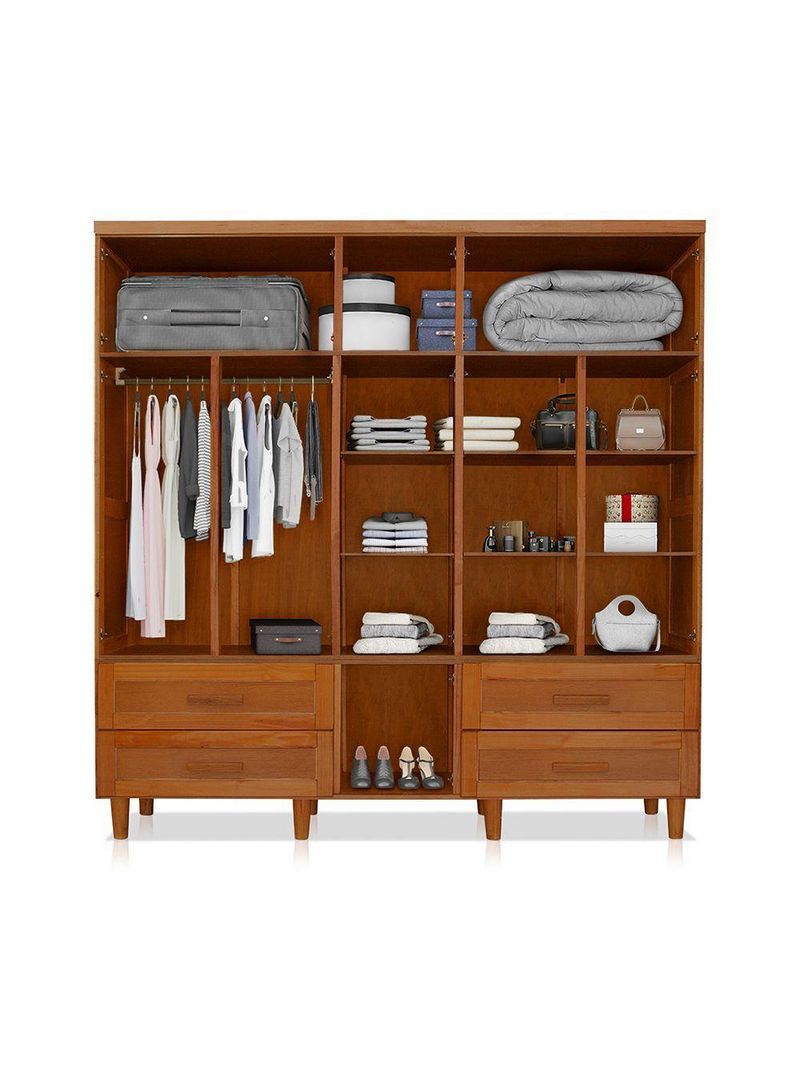 Guarda Roupa Casal com Espelho Madeira Maciça Chicago Castanho