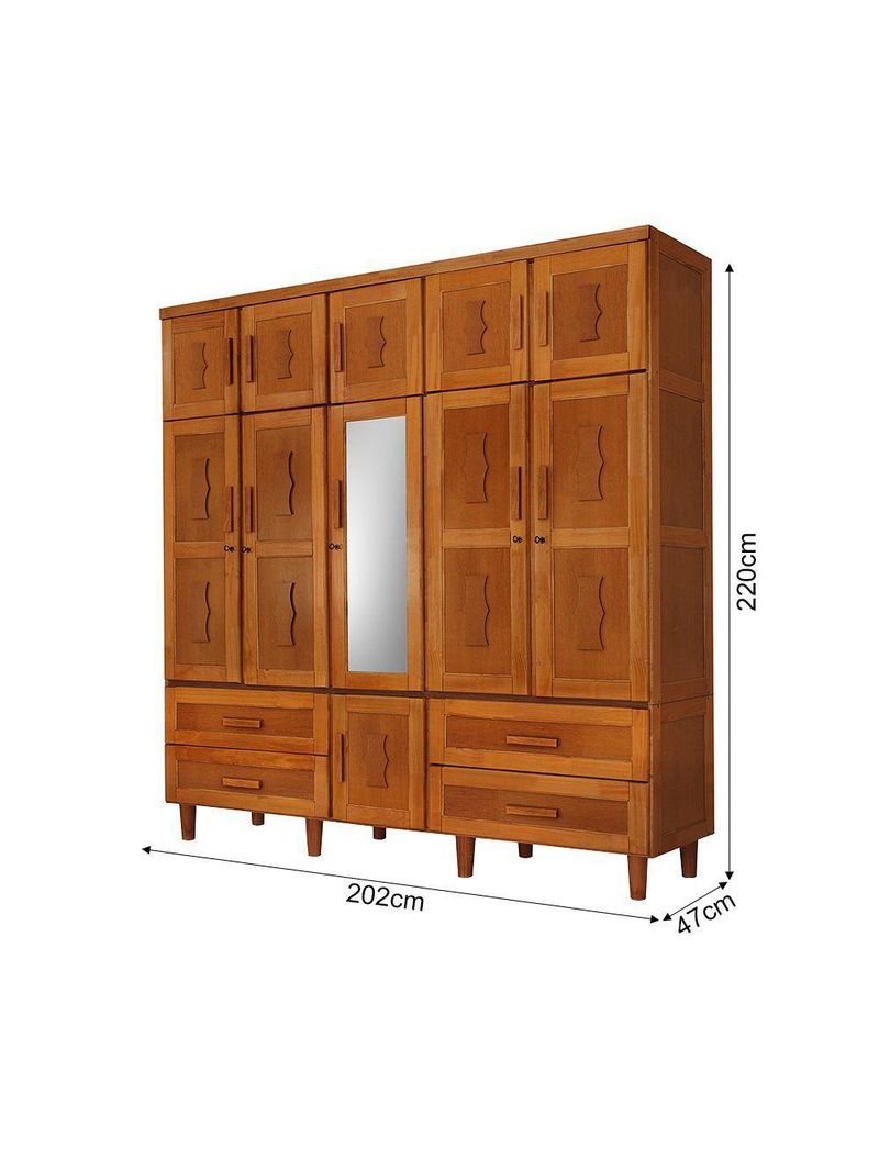Guarda Roupa Casal com Espelho Madeira Maciça Chicago Castanho