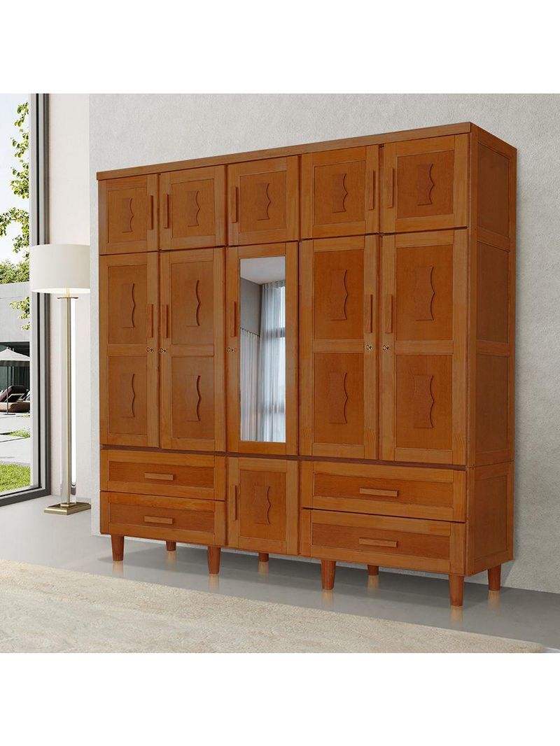 Guarda Roupa Casal com Espelho Madeira Maciça Chicago Castanho