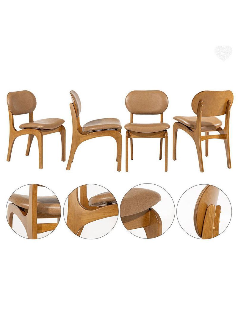 Kit 2 Cadeiras De Jantar Estofada Rafine Madeira Castanho Impermeável Marrom