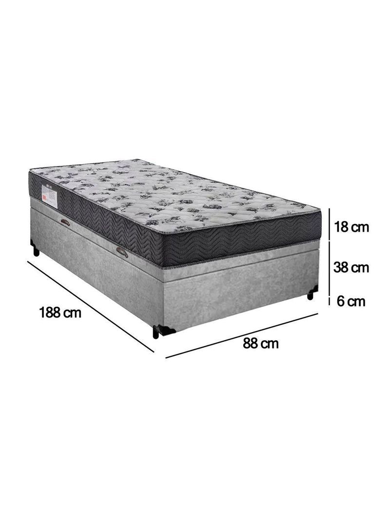 Cama Box Baú Solteiro Suede + Colchão De Espuma D33 - Serene - 88cm Cor:cinza