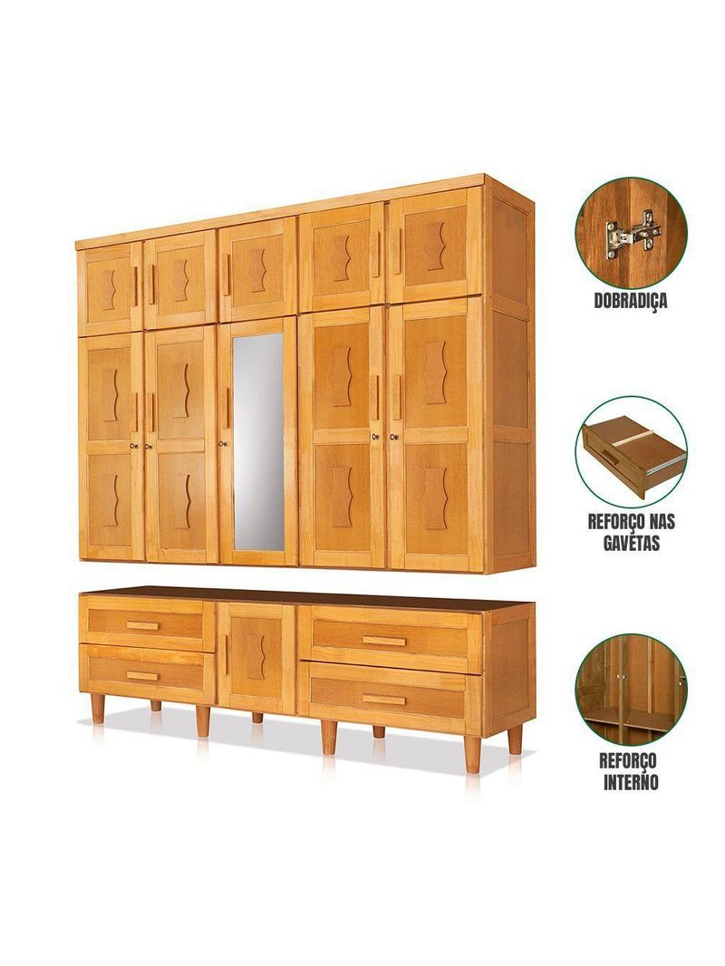 Guarda Roupa Casal com Espelho Madeira Maciça Chicago Imbuia