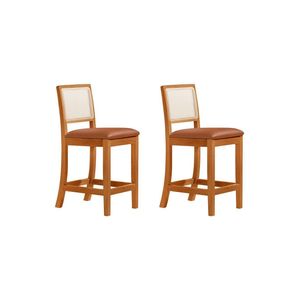 Kit 2 Banquetas Altas Em Tela Sextavadas Assento Estofado Couro Pu Caramelo Rubi Mel Marrom