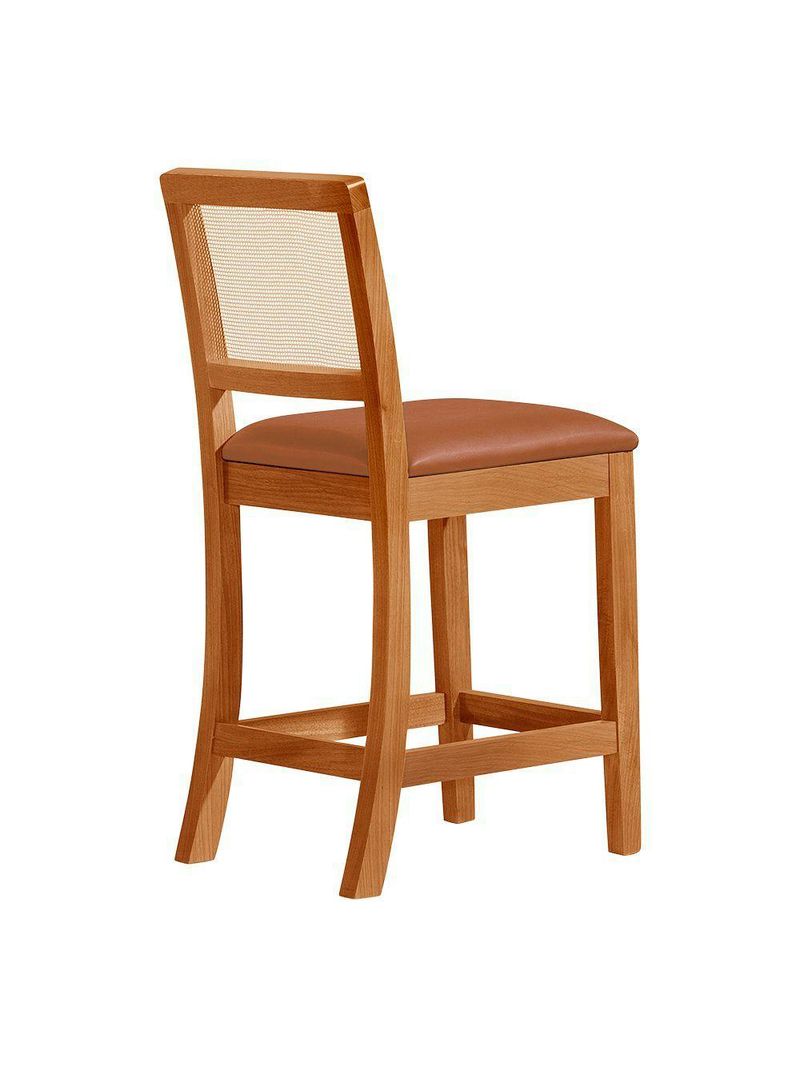 Kit 2 Banquetas Altas Em Tela Sextavadas Assento Estofado Couro Pu Caramelo Rubi Mel Marrom