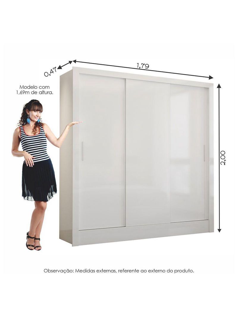 Guarda Roupa Casal Fortaleza 3 Portas Carioca Móveis Branco