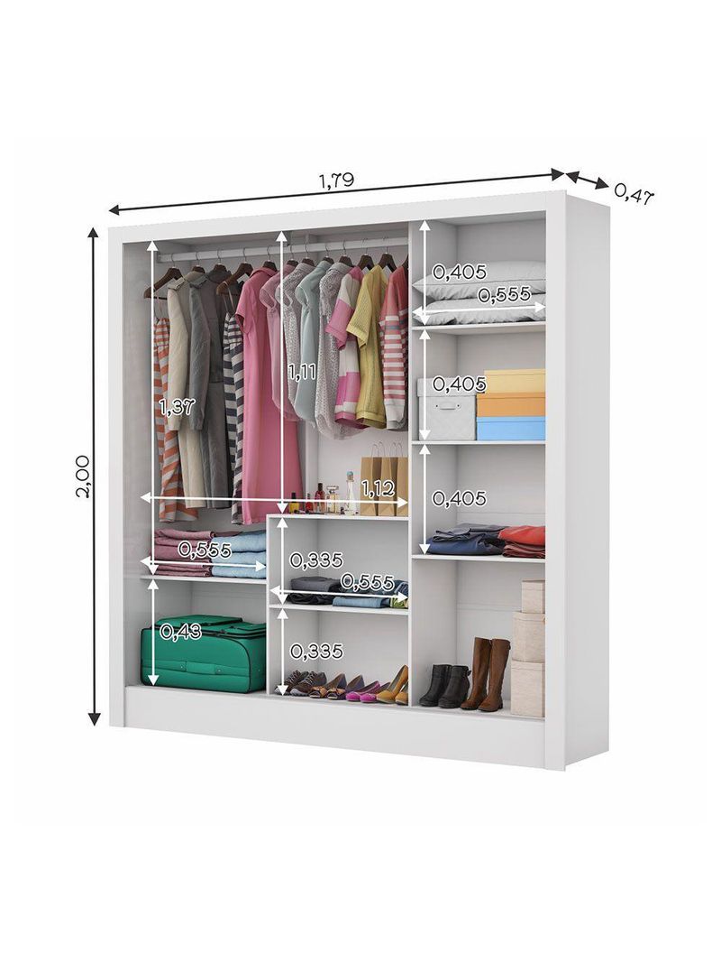 Guarda Roupa Casal Fortaleza 3 Portas Carioca Móveis Branco