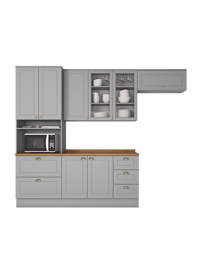Cozinha Compacta 4 Peças Com Aéreo Basculante Amy Casa 812 Cinza