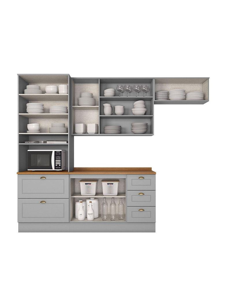 Cozinha Compacta 4 Peças Com Aéreo Basculante Amy Casa 812 Cinza