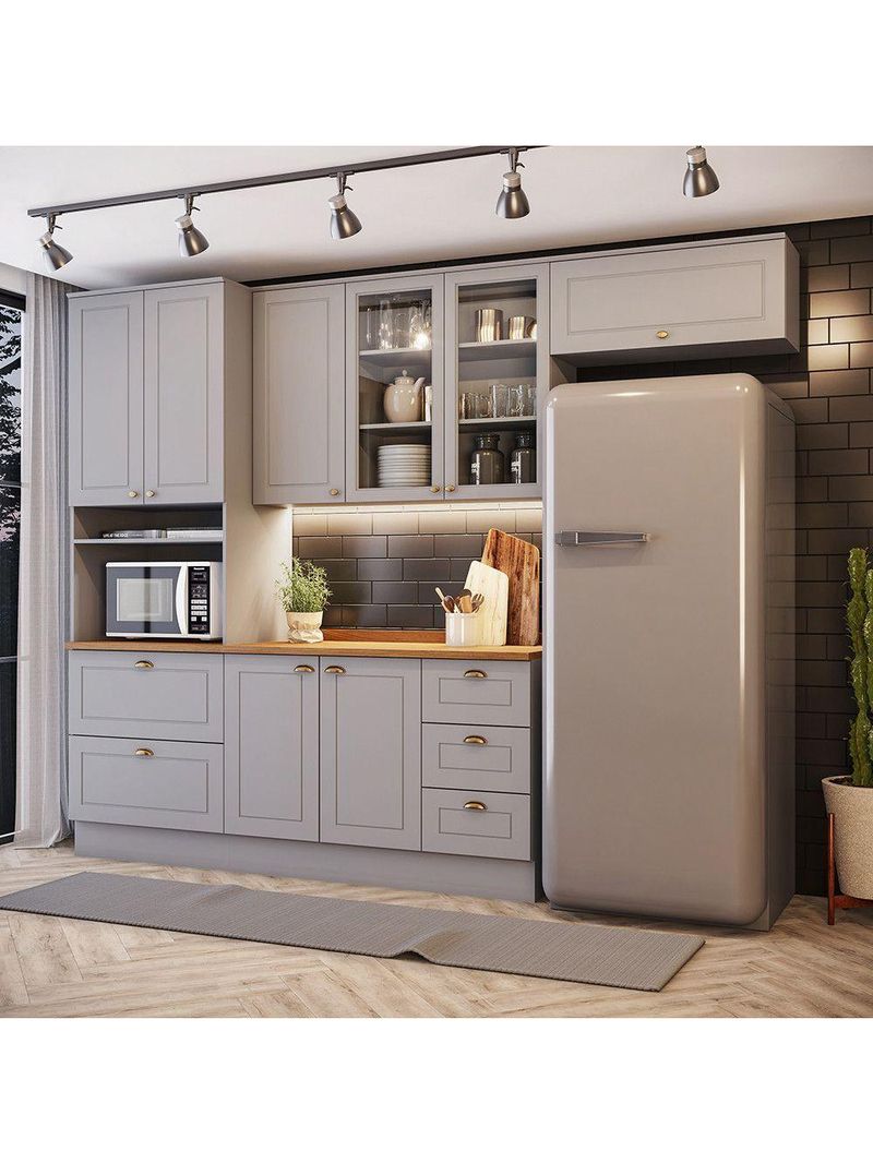 Cozinha Compacta 4 Peças Com Aéreo Basculante Amy Casa 812 Cinza