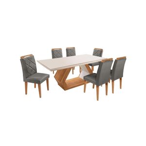 Mesa Alvorada 180 Tp Mdf Vidro Canto Reto 6 Cadeiras Rufato Veludo Grafite/imbuia Off/serig Off